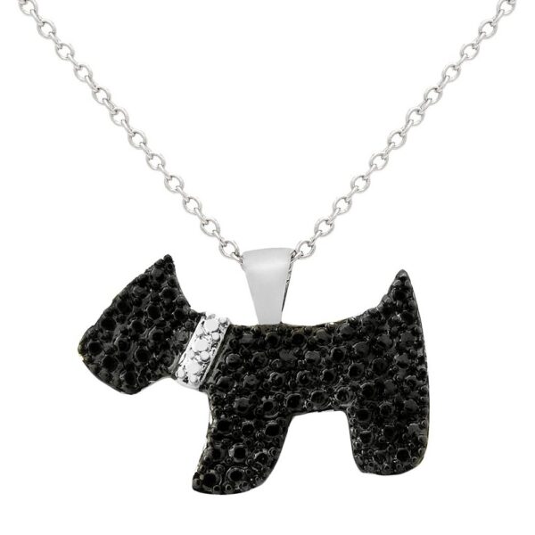0.01 CT.T.W. Round-Cut Black Diamond Accent Prong Set Dog Silver Plated Pendant Necklace (18), Women's