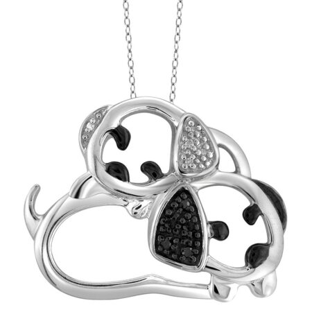 120 CT. T.W. Round-Cut Black and White Diamond Pave Set Dog Pendant - White (18), Girl's