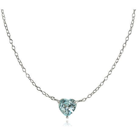 Blue Topaz Sterling Silver Small Dainty Heart Choker Necklace