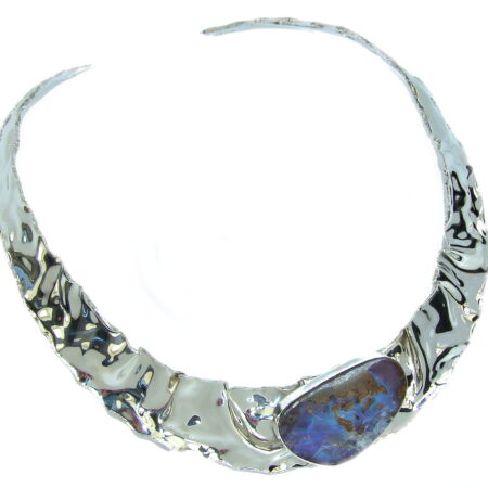 Bohemian Style AAA Boulder Opal Hammered Sterling Silver necklace / Choker