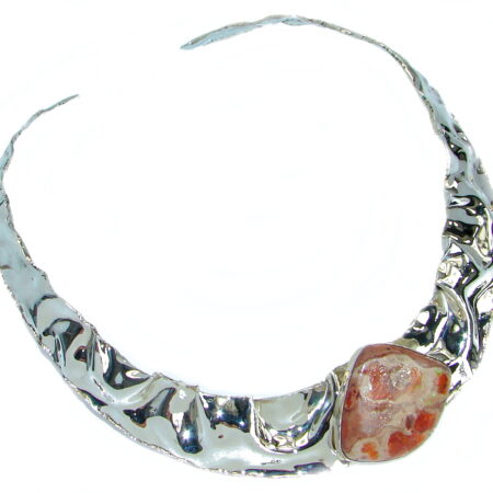 Bohemian Style Authentuc Mexican Opal Hammered .925 Sterling Silver necklace / Choker