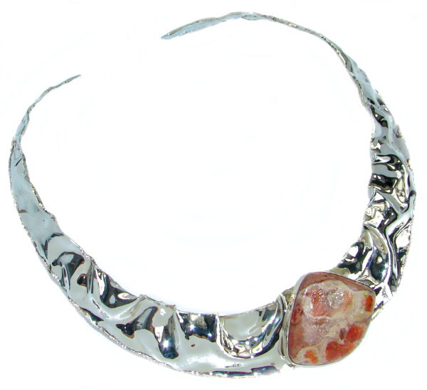 Bohemian Style Authentuc Mexican Opal Hammered .925 Sterling Silver necklace / Choker