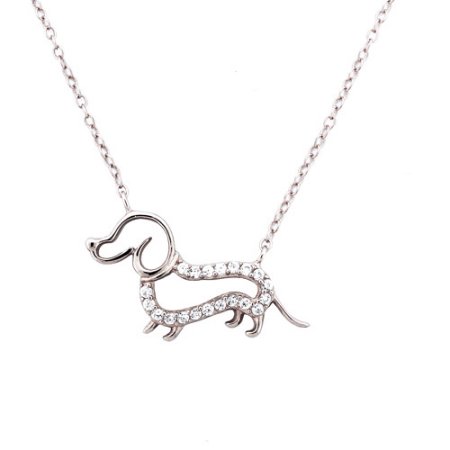 CZ Sterling Silver Outlined Dog Pendant, 18"