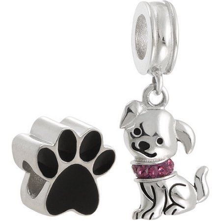 Connections from Hallmark Stainless Steel Enamel Dog Paw Charm and Dog Dangle Charm Set