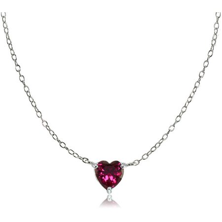 Created Ruby Sterling Silver Small Dainty Heart Choker Necklace