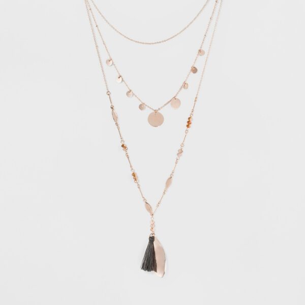 Disc charms, Glitzy Beads, and Tassels Choker Necklace - Rose Gold