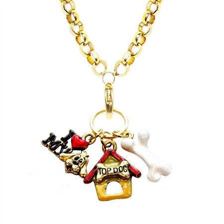 Dog Lover Charm Necklace in Gold