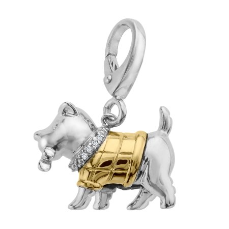Duet Dog Charm with Diamonds in Sterling Silver & 14kt Gold