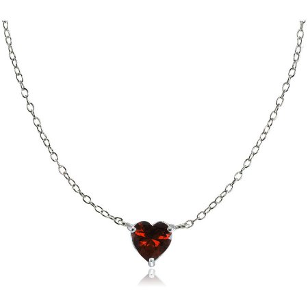 Garnet Sterling Silver Small Dainty Heart Choker Necklace