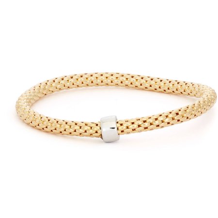 Giuliano Mameli Sterling Silver 14kt Gold-Plated Popcorn Chain Bangle with Rhodium-Plated Rondell