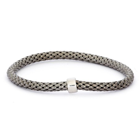 Giuliano Mameli Sterling Silver Ruthenium-Plated Popcorn Chain Bangle with Rhodium-Plated Rondell