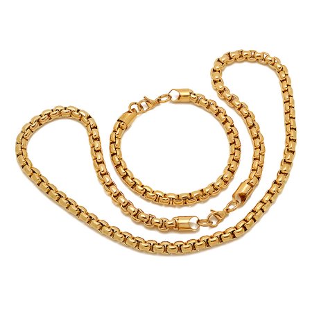 Hmy Jewerly 18k Gold Pl Ro Box Chain Brac And Neck S