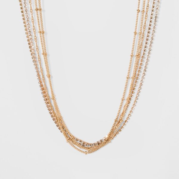 Multi Row Choker with Mixed Chain and Stone Necklace - Gold