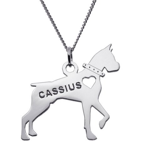 Personalized Sterling Silver Boxer Dog Silhouette Pendant
