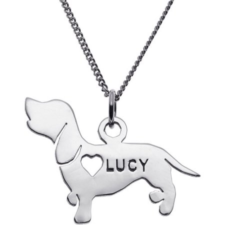 Personalized Sterling Silver Dachshund Dog Silhouette Pendant