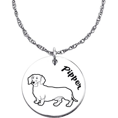 Personalized Sterling Silver Engraved Name and Dog Breed Pendant