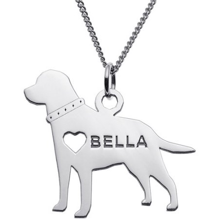 Personalized Sterling Silver Labrador Dog Silhouette Pendant