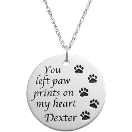 Personalized Sterling Silver Paw Prints Dog Memorial Pendant, 18"
