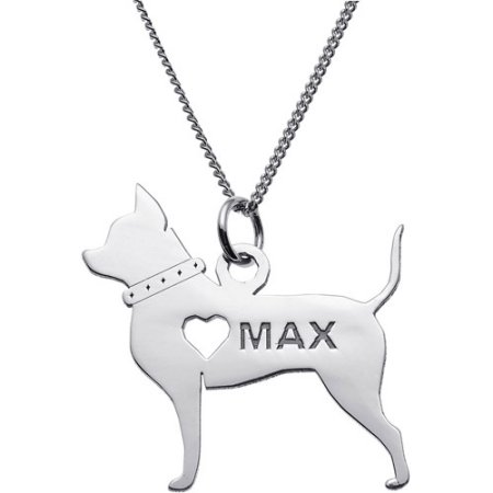 Personalized Sterling Silver Pug Dog Silhouette Pendant