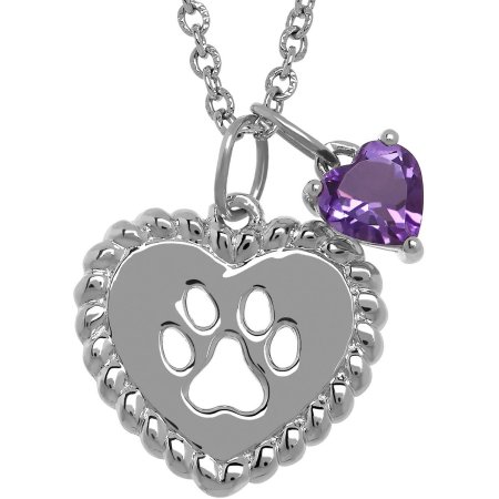 Petite Expressions Amethyst Dog Paw Charm Necklace in Sterling Silver, 18"