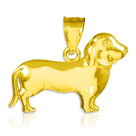 Polished 14k Gold Weiner Dog Charm Dachshund Pendant