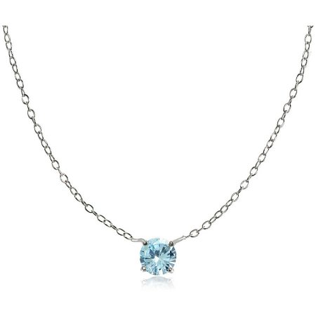 Round Blue Topaz Sterling Silver Small Dainty Choker Necklace