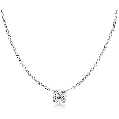 Round CZ Sterling Silver Small Dainty Choker Necklace