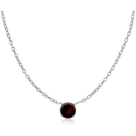 Round Garnet Sterling Silver Small Dainty Choker Necklace