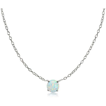 Round Simulated Opal Sterling Silver Small Dainty Choker Necklace