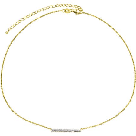 SS/14K GOLD PLATED DIA ACCENT BAR 14" CHOKER NECKLACE WITH 3" EXTENDER