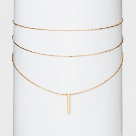 Solid Rectangular Bar Three Row Choker Necklace - Gold