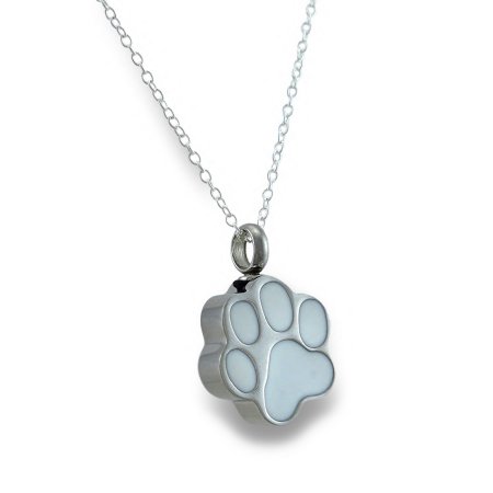 Stainless Steel Dog Paw Print Keepsake Vial Pendant W/ Necklace