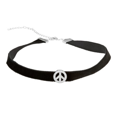 Sterling Silver Cubic Zirconia Peace Symbol Velvet Choker Necklace, Women's, Size: 13", White