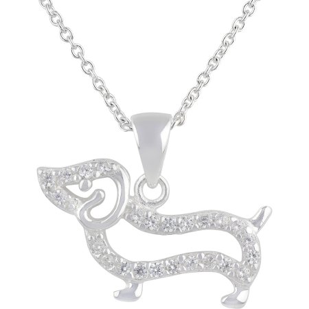 Truly Radiant CZ Sterling Silver Dog Pendant Necklace with Gift Box