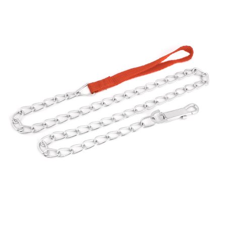 Unique Bargains 35.4" Long Silver Tone Chain Red Nylon Collar Leash Kit for Pets Training