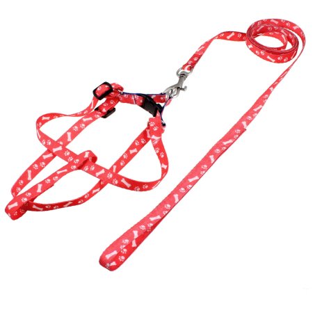 Unique Bargains Red White Doggie Rope Adjustable Dog Harness Halter Leash Set 44.5" Long