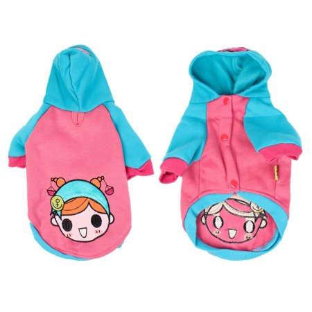 Unique Bargains Warm Pink Blue Single Breasted Hooded Cartoon Girl Print Pet Dog Coat Costume M