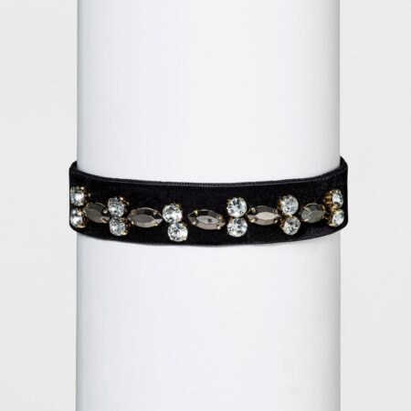 Velvet Choker with Rhinestone Clusters - Black/Gold