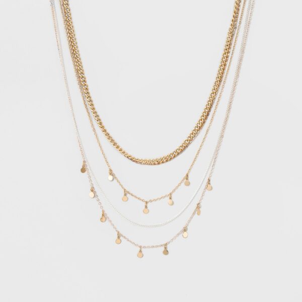 Women's Choker with Layered chain with disc - Gold