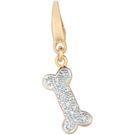 Women's Diamond Accent 14kt Yellow Gold over Sterling Silver Dog Bone Clip-On Charm