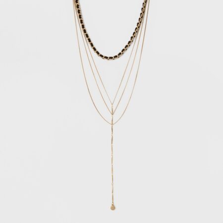 Women's Necklace Layered Y Neck Choker with Mixed Chains - Gold