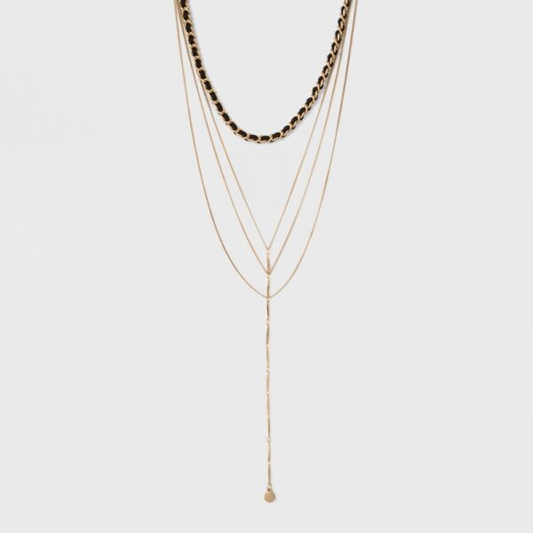 Women's Necklace Layered Y Neck Choker with Mixed Chains - Gold