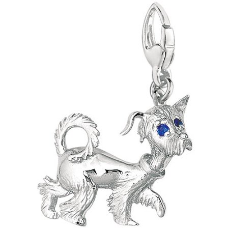 Women's Sterling Silver Whimsical Dog with Sapphire Eyes Clip-On Charm
