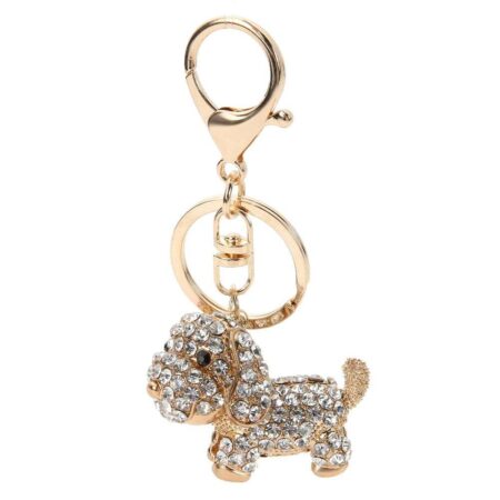 Shining Women Girls Small Dog Rhinestones Car Key Chain Bag Pendant/Gold