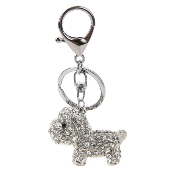 Shining Women Girls Small Dog Rhinestones Car Key Chain Bag Pendant/Silver