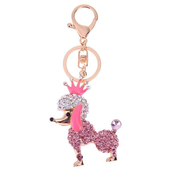Lovely Crown Poodle Dog Charm Pendant Rhinestone Crystal Purse Bag Key Chain Women Jewelry Gift Fashion Ornaments Keychain Gift