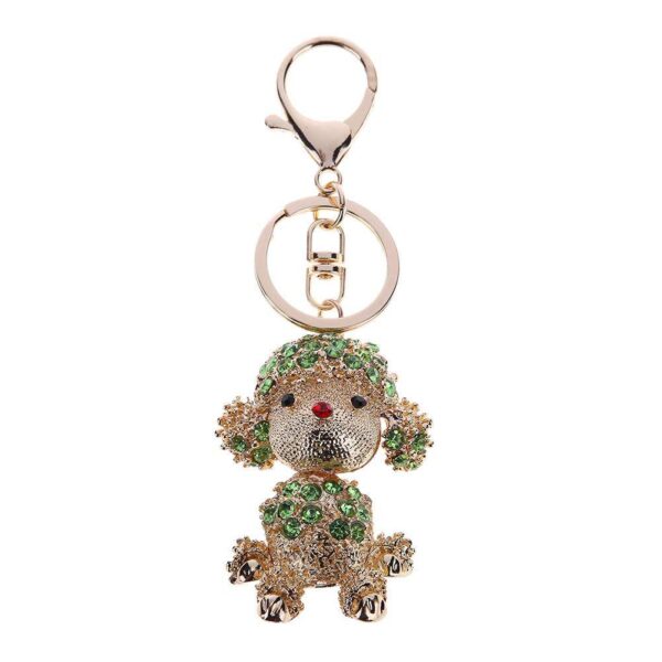 Lovely Dog Crystal Bag Pendant Keyrings Keychains for Car Key Holder(Green)