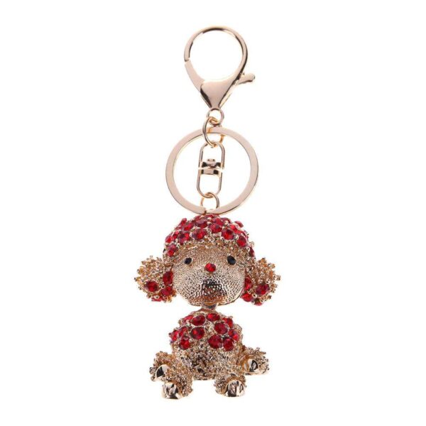 Lovely Dog Crystal Bag Pendant Keyrings Keychains for Car Key Holder(Red)