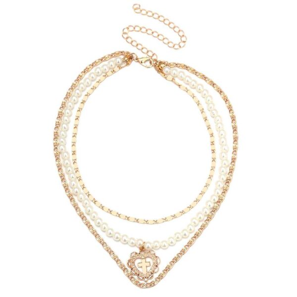 Multilayer Heart Cross Pendant Choker Gold Color Chain Women Necklaces