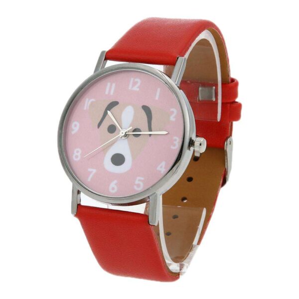 Unisex Dogs Pattern PU Leather Bracelet Casual Quartz Watch(Red Pink)